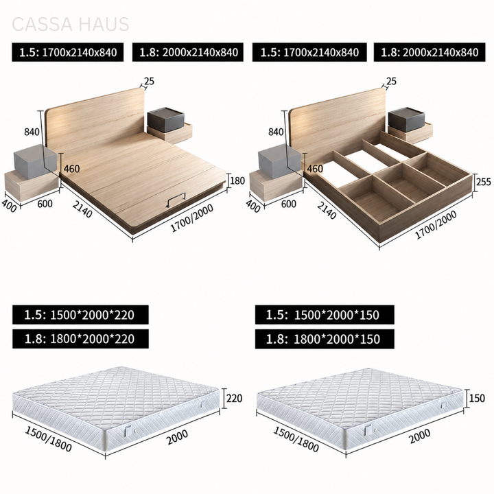 ODIER Modern Platform Storage LED Bedframe - Cassa Haus Singapore