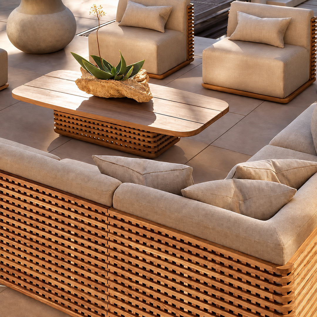 XELQORIA Modern Teak Outdoor Sofa