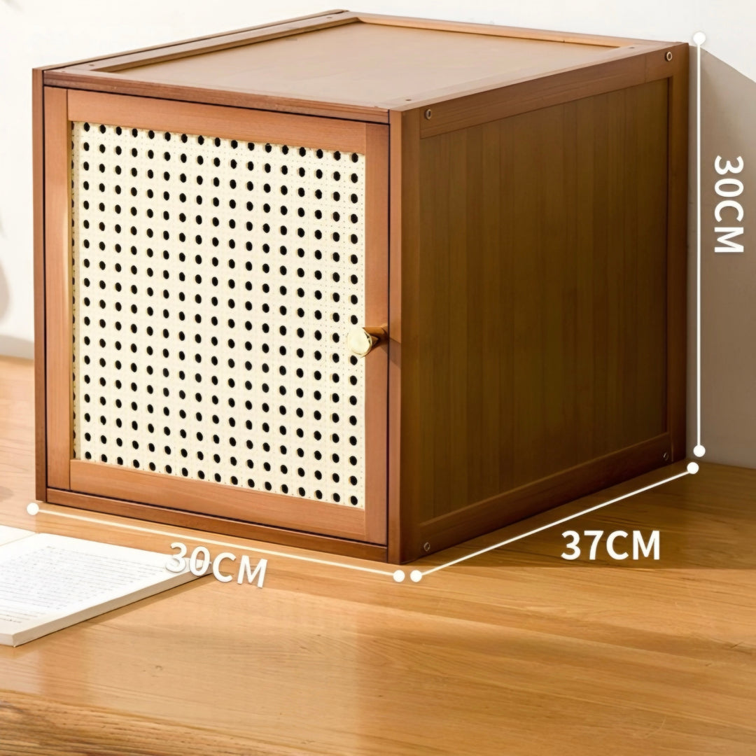 JUNAKI Rustic Rattan Display Cabinet