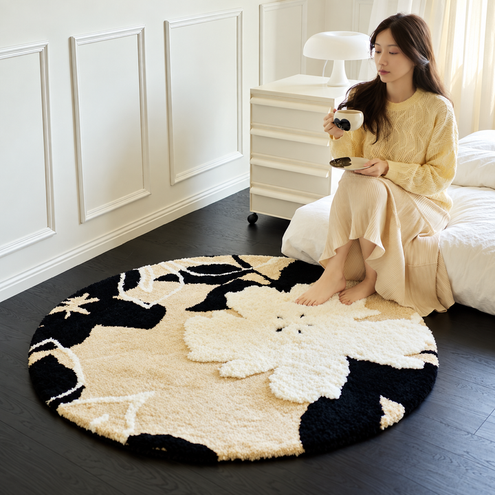 VIRELLUNE Modern Floral Soft Round Rug - Cassa Haus Singapore