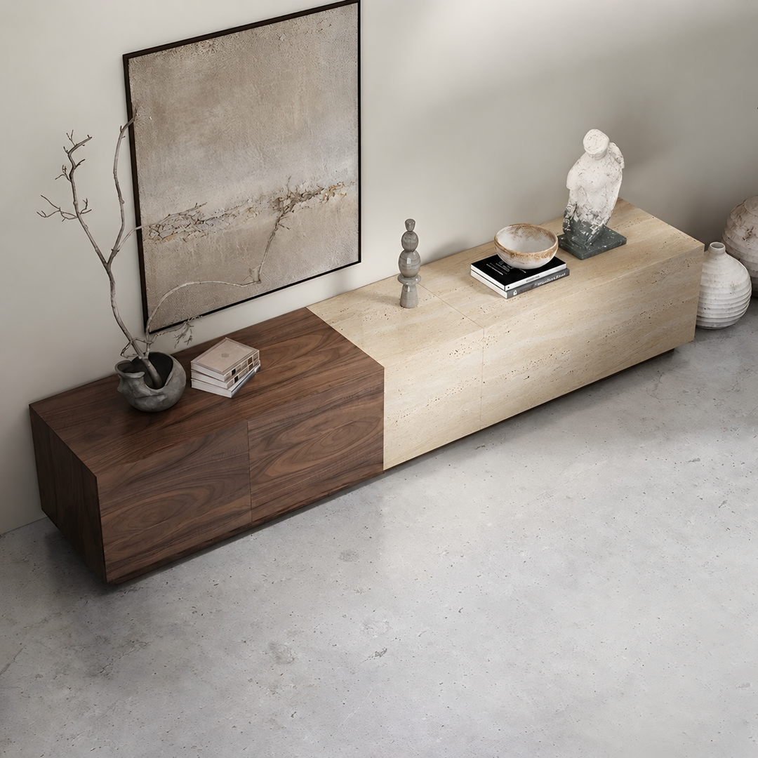 TRAVESSA Modern Travertine TV Console