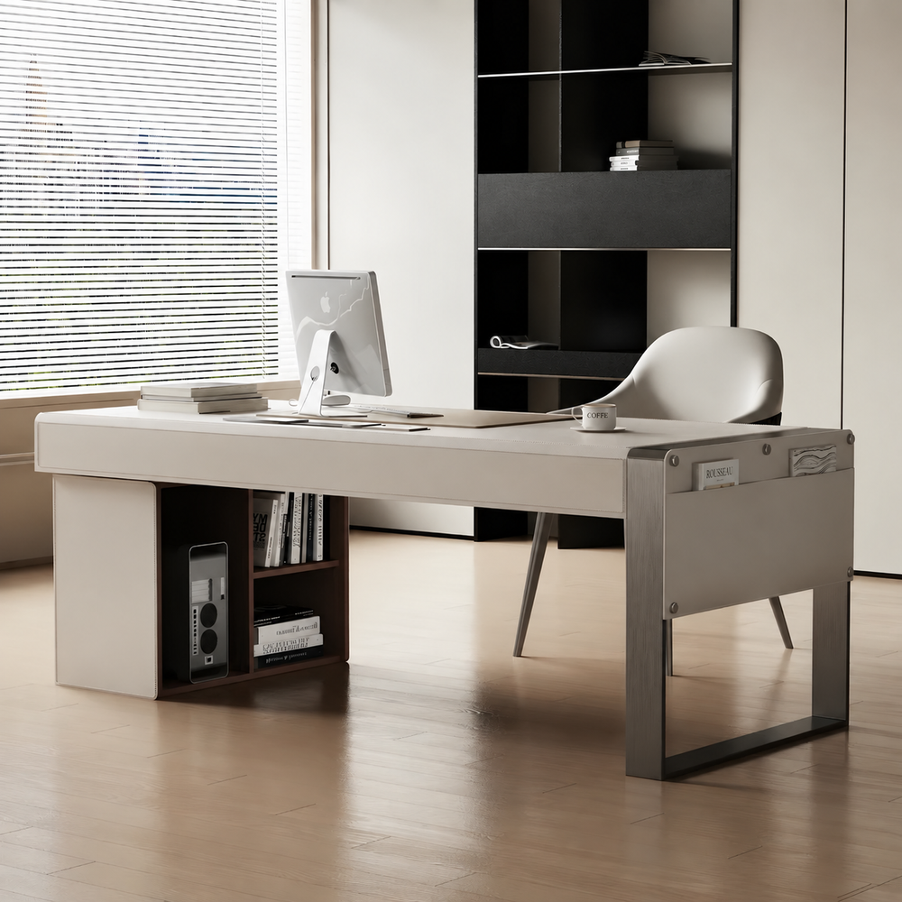 THADDEUS Modern Saddle Leather Study Table - Cassa Haus Singapore