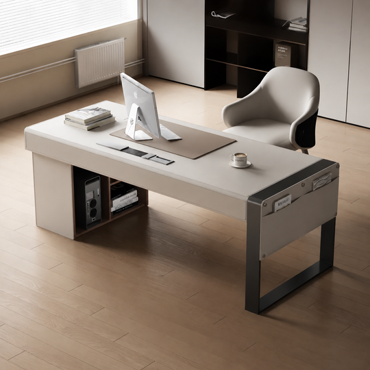 THADDEUS Modern Saddle Leather Study Table - Cassa Haus Singapore