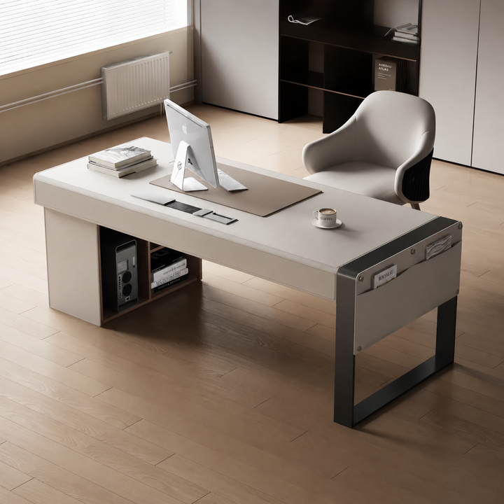 THADDEUS Modern Saddle Leather Study Table - Cassa Haus Singapore