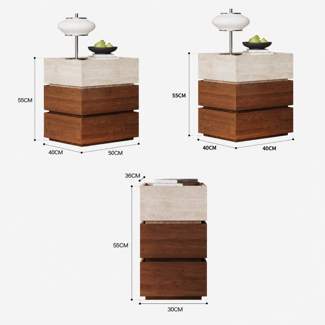 ELYRA Modern Travertine Bedside Table - Cassa Haus Singapore