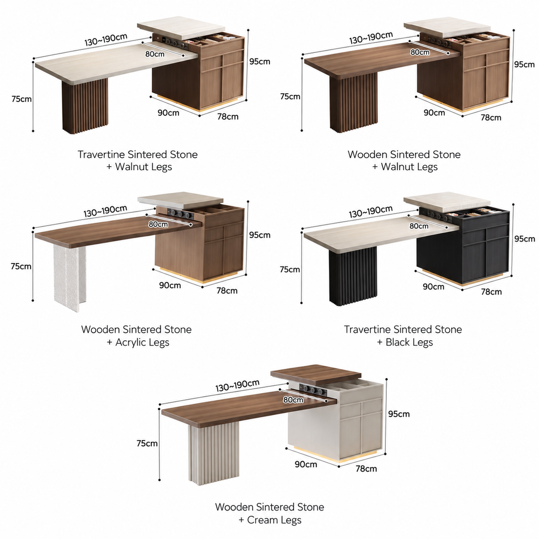 TERRAVANT Modern Travertine Island Dining Table With Extendable Storage - Cassa Haus Singapore