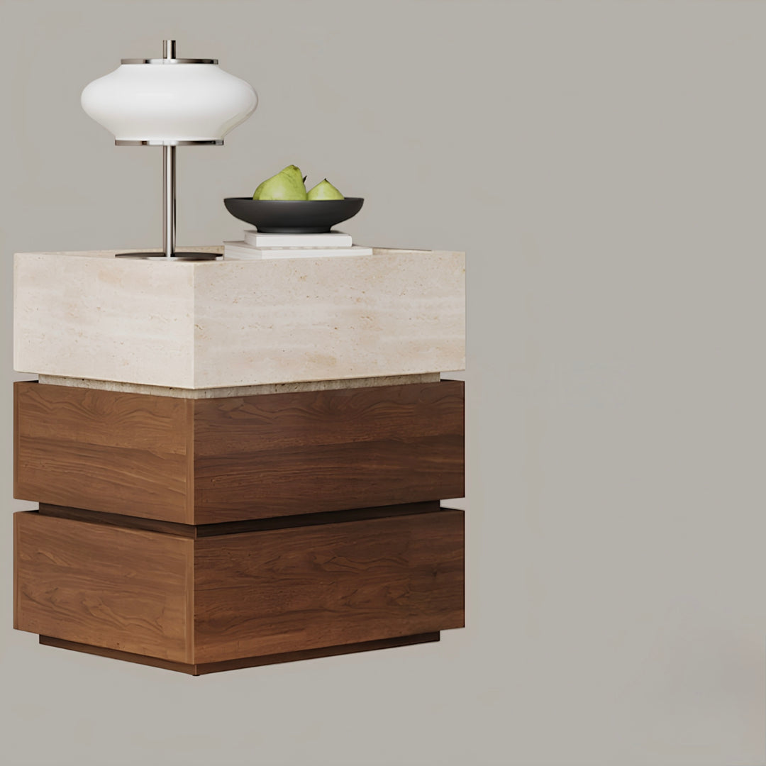 ELYRA Modern Travertine Bedside Table - Cassa Haus Singapore