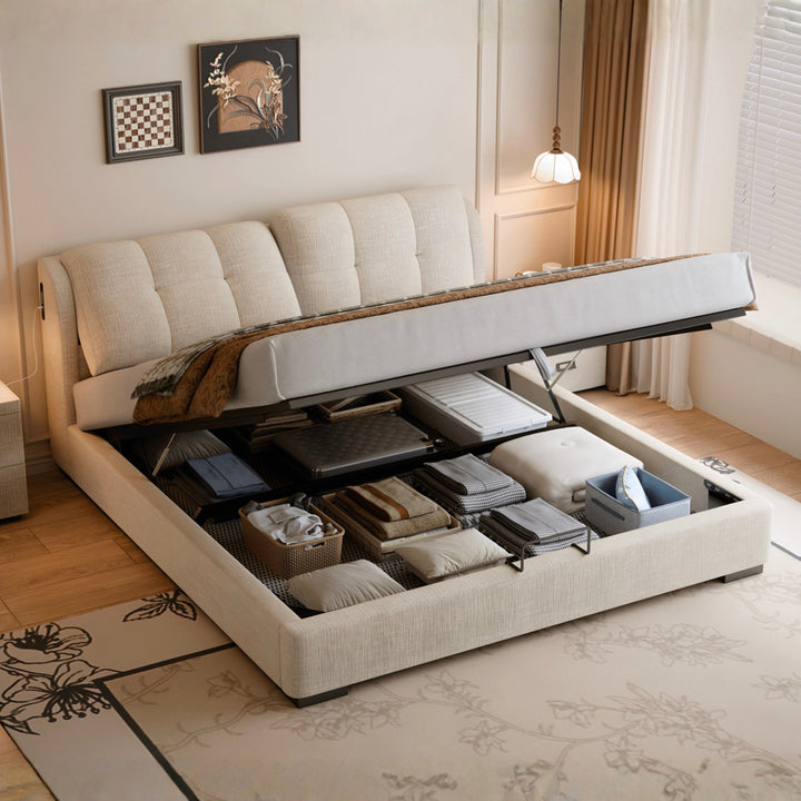RAVIEN Modern Scratch Proof Fabric Storage Bedframe - Cassa Haus Singapore