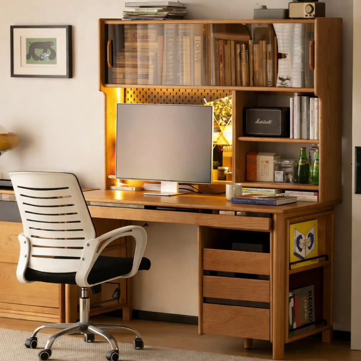ERNEST Modern Solid Wood Study Table With Cabinet