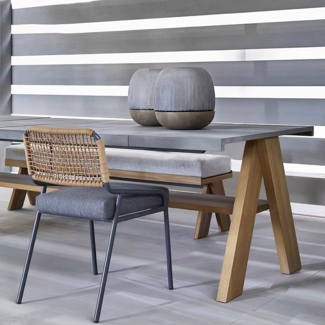 TARYQOVA Modern Outdoor Sintered Stone Dining Table and Chairs - Cassa Haus Singapore