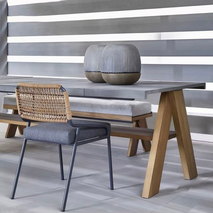 TARYQOVA Modern Outdoor Sintered Stone Dining Table and Chairs - Cassa Haus Singapore