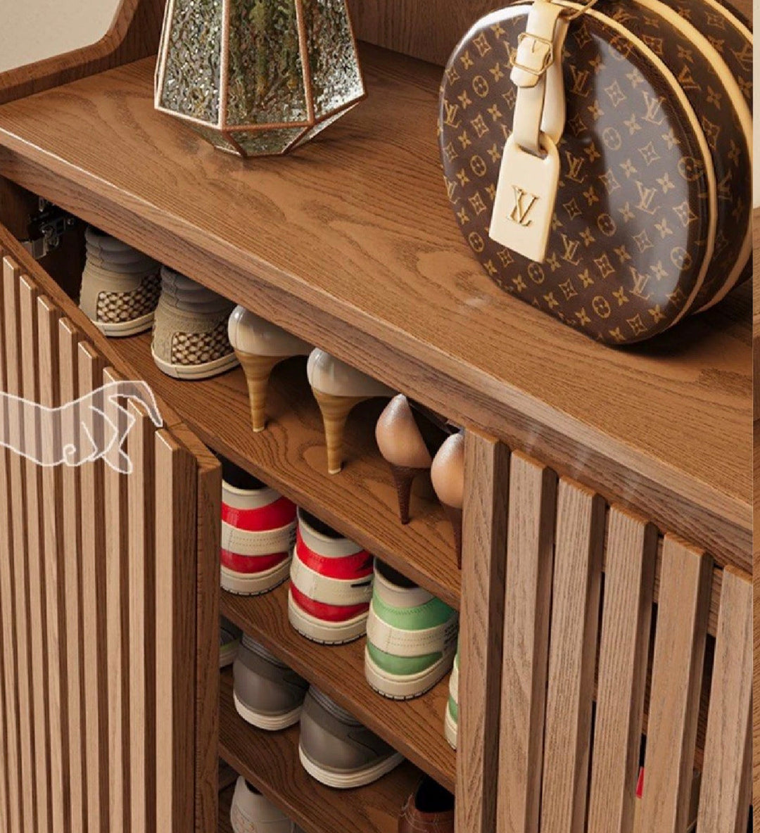 ROBEN Modern Solid Wood Fluted Shoe Cabinet (INSTOCK)