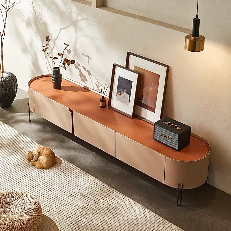 LUXEM Modern Saddle Leather TV Console - Radical Homes Singapore