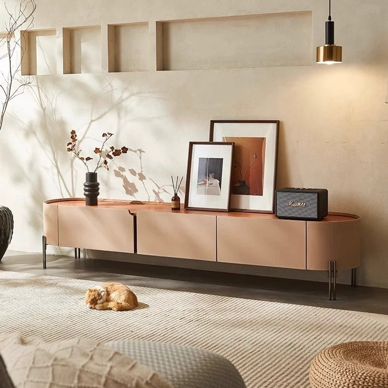 LUXEM Modern Saddle Leather TV Console - Radical Homes Singapore