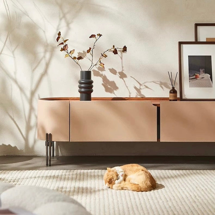 LUXEM Modern Saddle Leather TV Console - Radical Homes Singapore