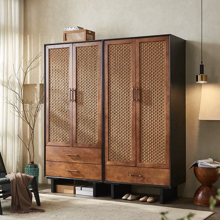 FLAVIA Rustic Rattan Wardrobe - Radical Homes Singapore