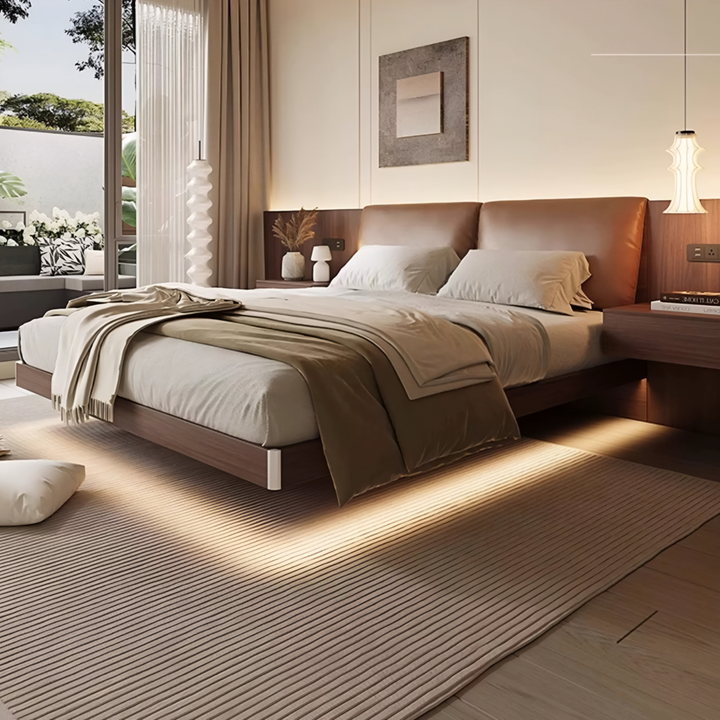 JONA Modern Floating Leather Bedframe