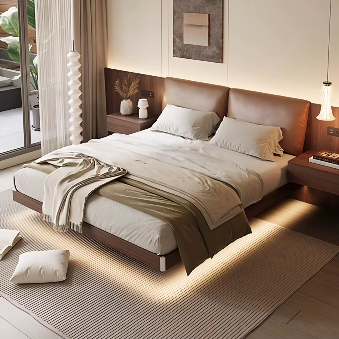 JONA Modern Floating Leather Bedframe