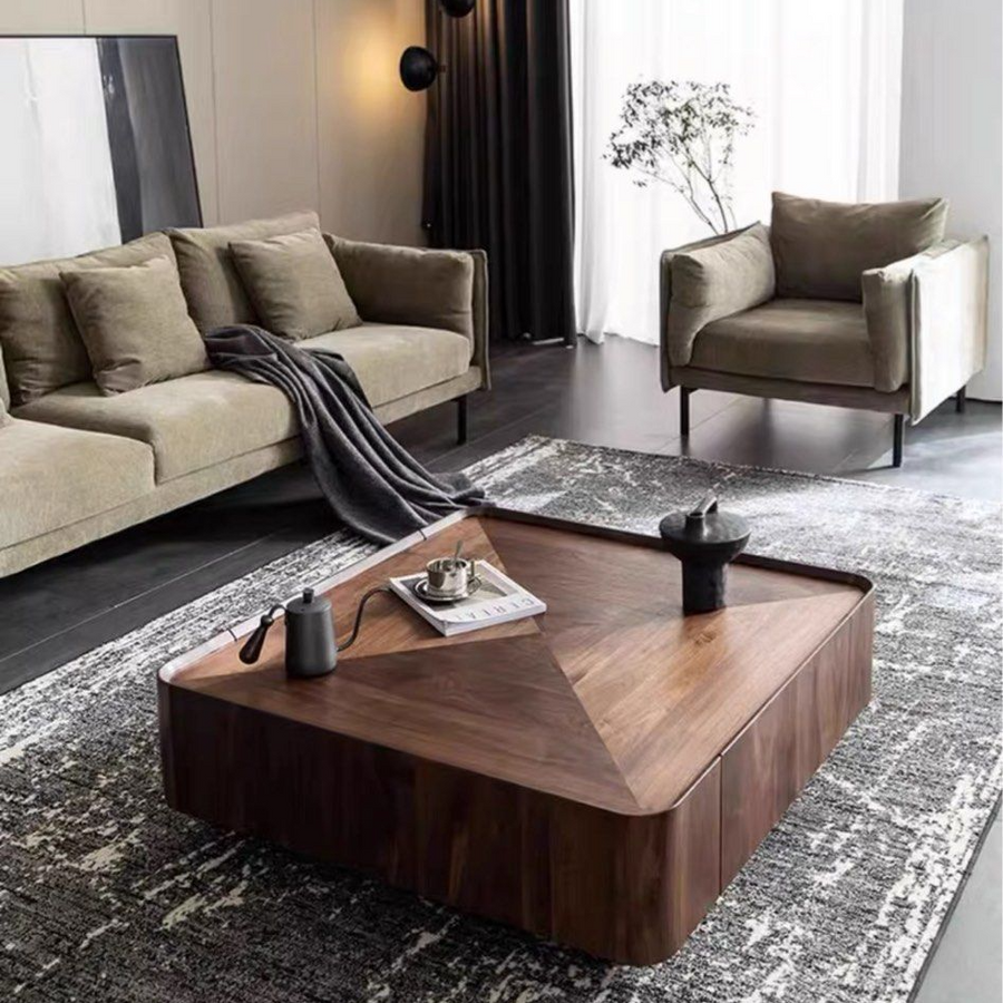CACIO Modern Walnut Coffee Table & TV Console - Radical Homes Singapore