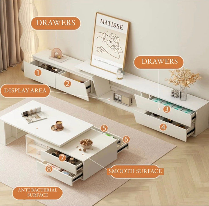 KANTAROS Modern Extendable TV Console & Coffee Table - Radical Homes Singapore