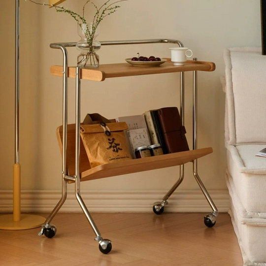 OLVANO Solid Wood Side Table With Wheels - Cassa Haus Singapore