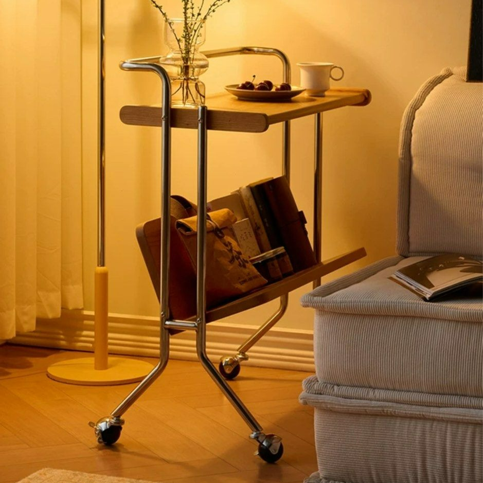 KYNES Solid Wood Side Table With Wheels - Radical Homes Singapore