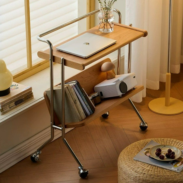 KYNES Solid Wood Side Table With Wheels - Radical Homes Singapore