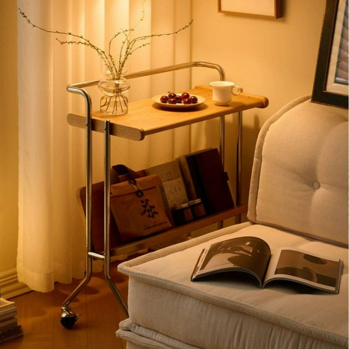 KYNES Solid Wood Side Table With Wheels - Radical Homes Singapore