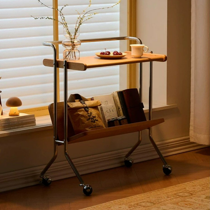 KYNES Solid Wood Side Table With Wheels - Radical Homes Singapore