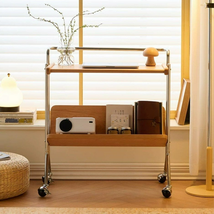 KYNES Solid Wood Side Table With Wheels - Radical Homes Singapore