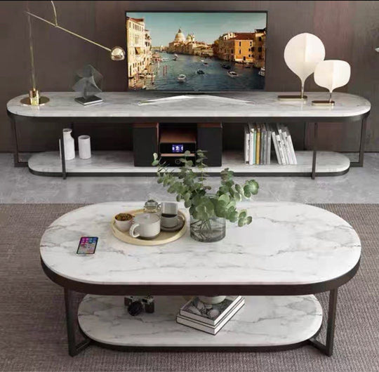 BELLARO Modern Marble Oval TV Console - Cassa Haus Singapore
