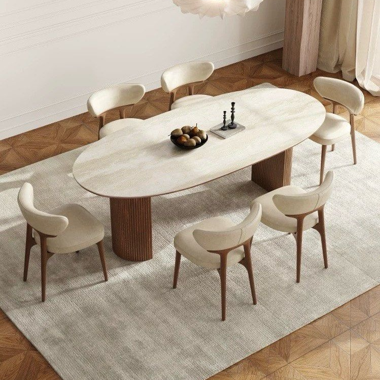 CLARENCE Japandi Travertine Sintered Stone Dining Table - Radical Homes Singapore