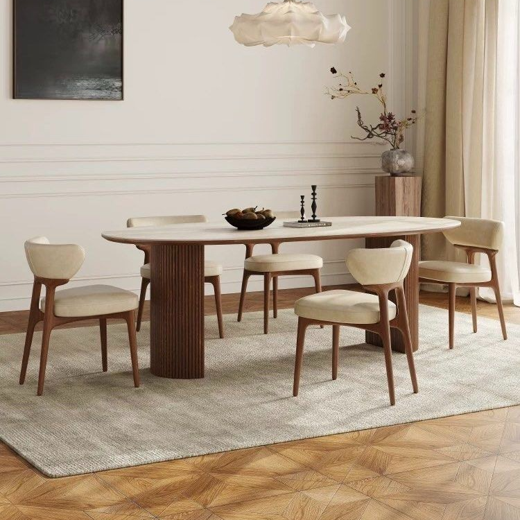 CLARENCE Japandi Travertine Sintered Stone Dining Table - Radical Homes Singapore