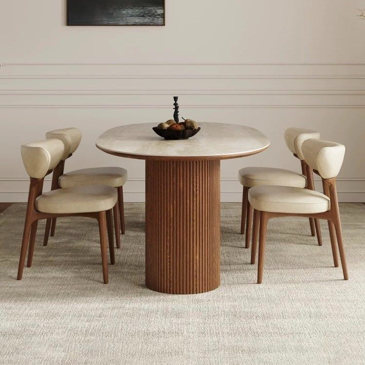CLARENCE Japandi Travertine Sintered Stone Dining Table - Radical Homes Singapore