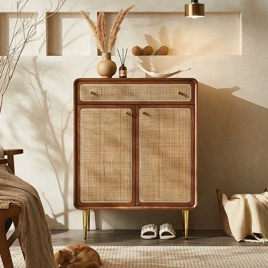 ROUVEN Vintage Rattan Shoe Cabinet - Cassa Haus Singapore