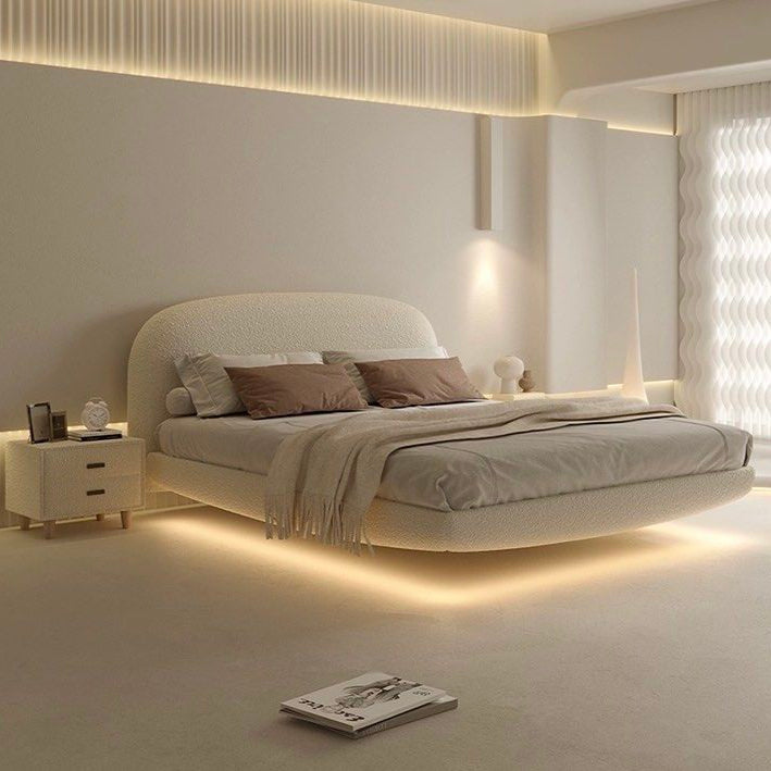 CHAPEL Modern Boucle LED Floating Bedframe - Radical Homes Singapore