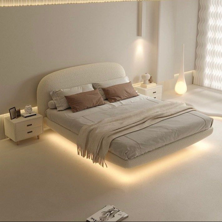 CHAPEL Modern Boucle LED Floating Bedframe - Radical Homes Singapore