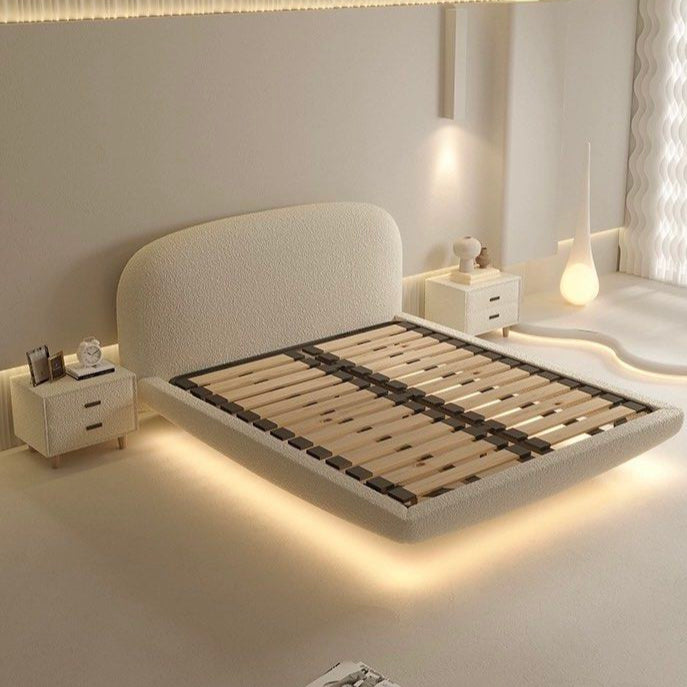 CHAPEL Modern Boucle LED Floating Bedframe - Radical Homes Singapore