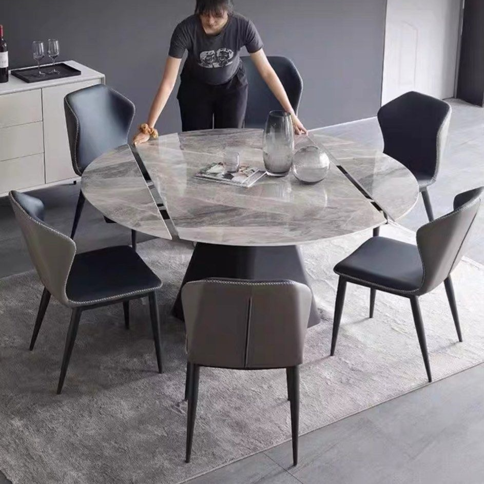 PIDON Modern Extendable Round Sintered Stone Dining Table - Radical Homes Singapore