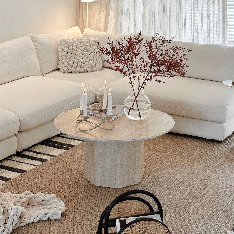 BONNER Modern Round Travertine Coffee Table - Radical Homes Singapore