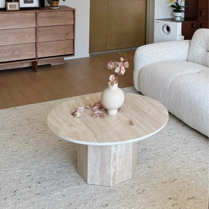 BONNER Modern Round Travertine Coffee Table - Radical Homes Singapore
