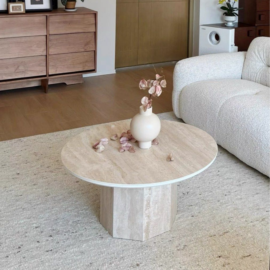 BONNER Modern Round Travertine Coffee Table - Radical Homes Singapore