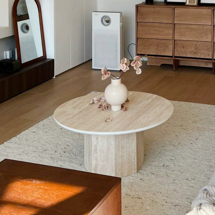 BONNER Modern Round Travertine Coffee Table - Radical Homes Singapore