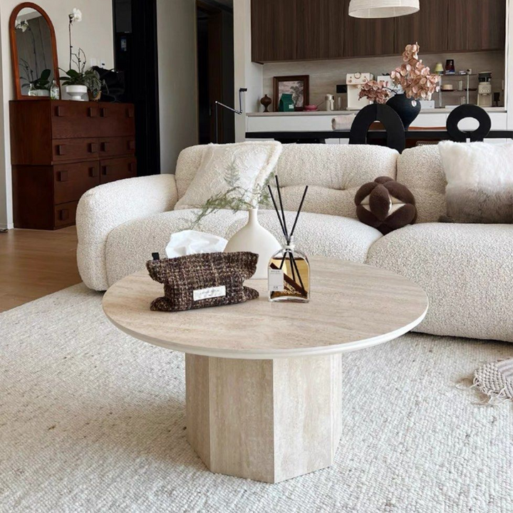 BONNER Modern Round Travertine Coffee Table - Radical Homes Singapore