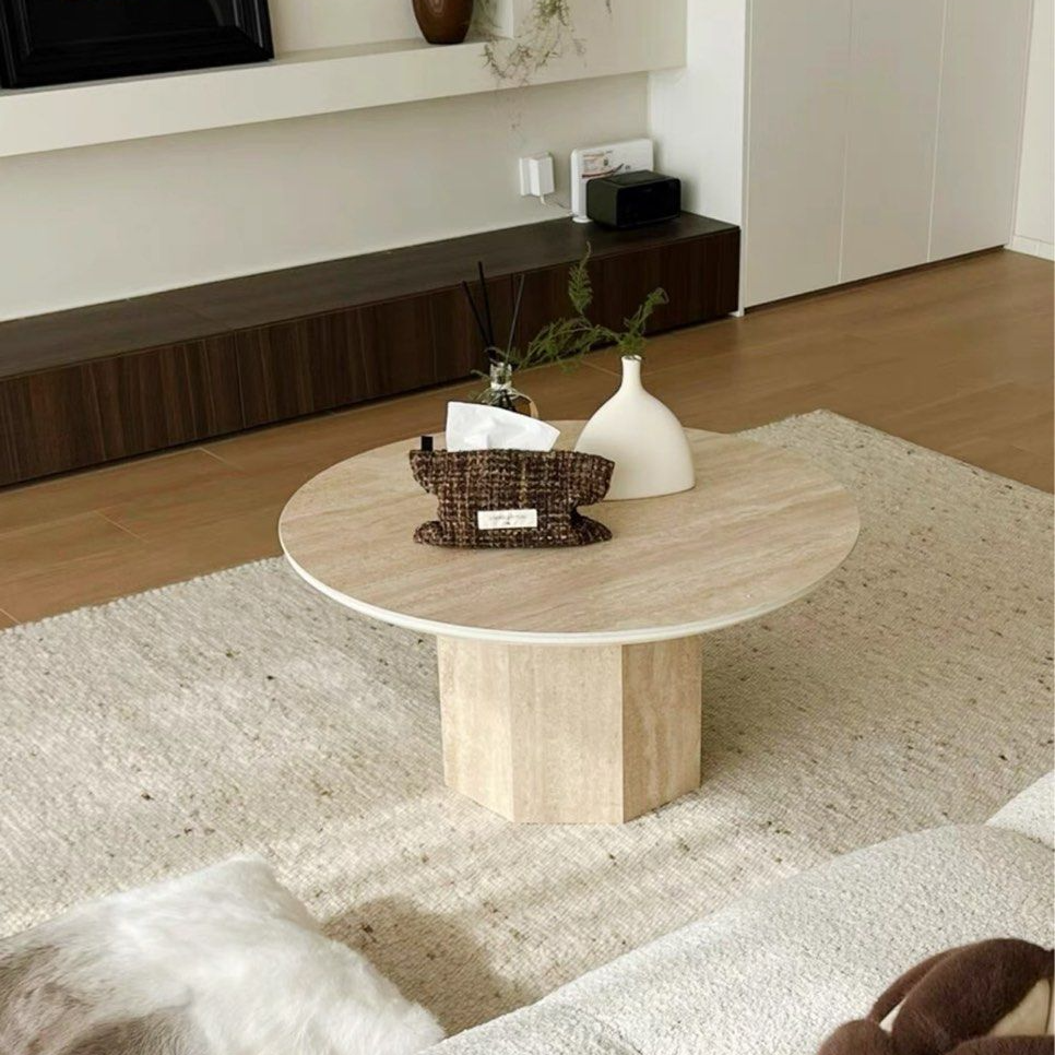 BONNER Modern Round Travertine Coffee Table - Radical Homes Singapore