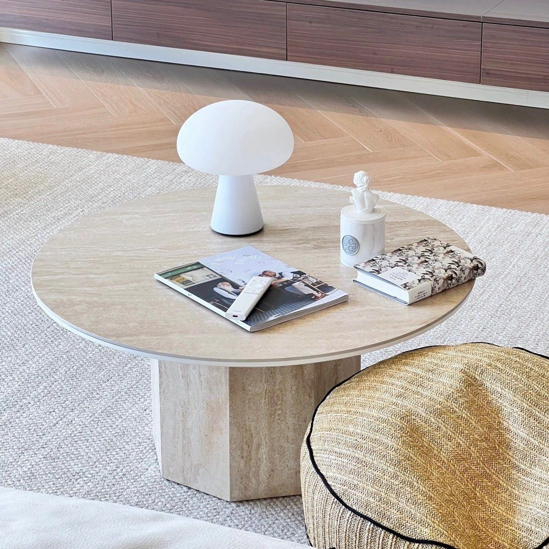 BONNER Modern Round Travertine Coffee Table - Radical Homes Singapore