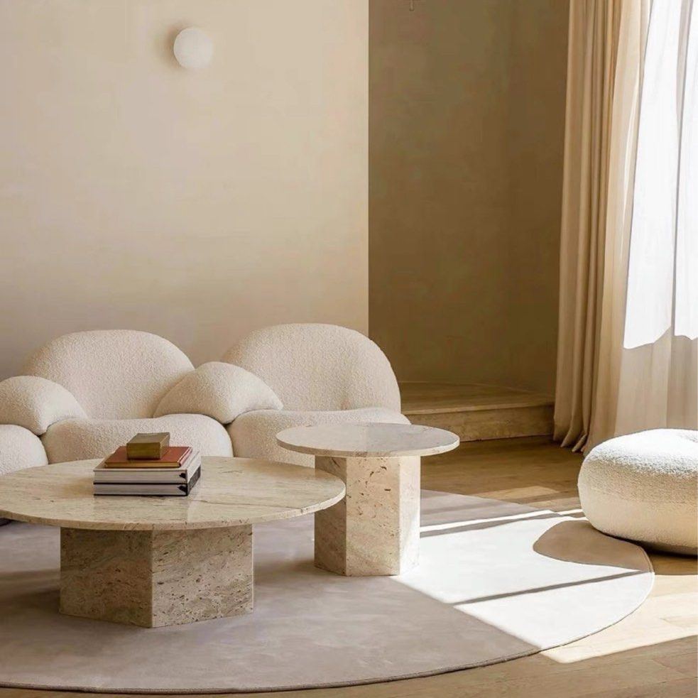 BONNER Modern Round Travertine Coffee Table - Radical Homes Singapore