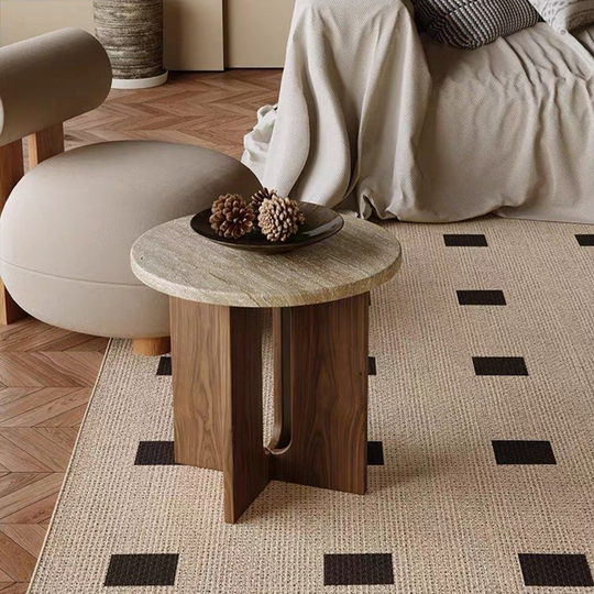 OZYRA Modern Travertine Side Table - Cassa Haus Singapore