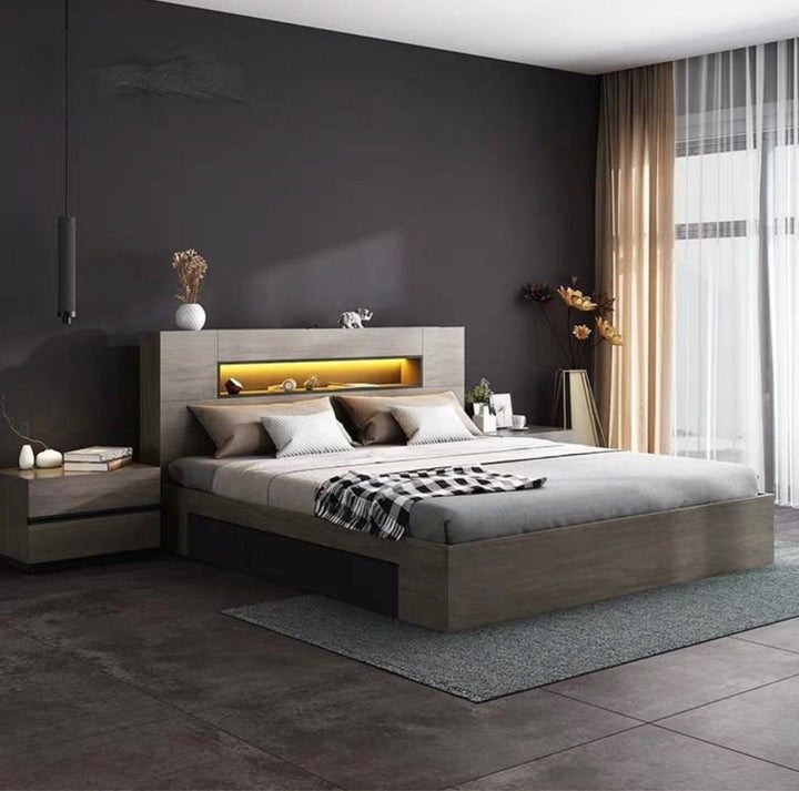 DETON Rustic Multimedia Bedframe - Radical Homes Singapore