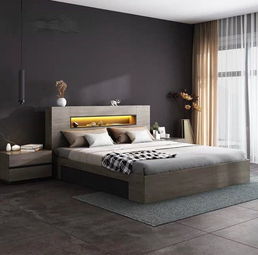 DETON Rustic Multimedia Bedframe - Radical Homes Singapore